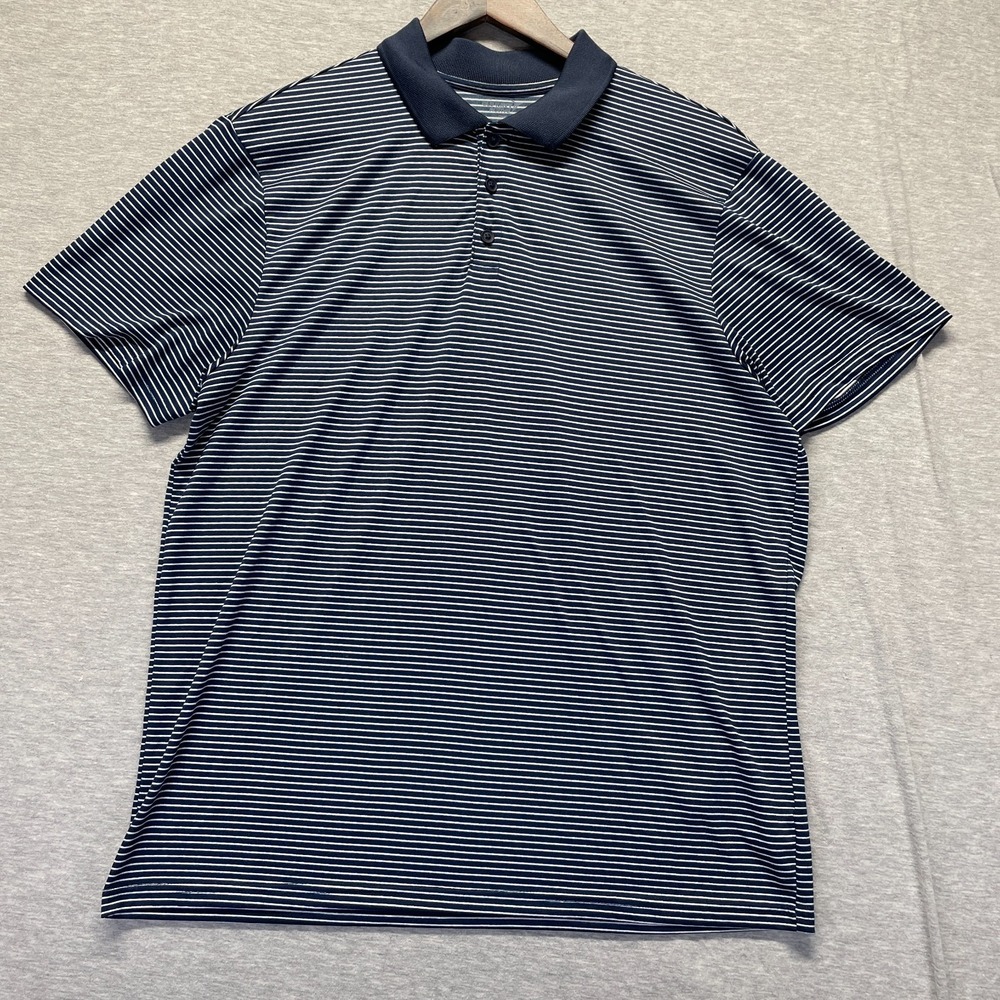 Old Navy Active Core Polo Shirt Men‎ Large Navy Blue White Striped Golf Tennis